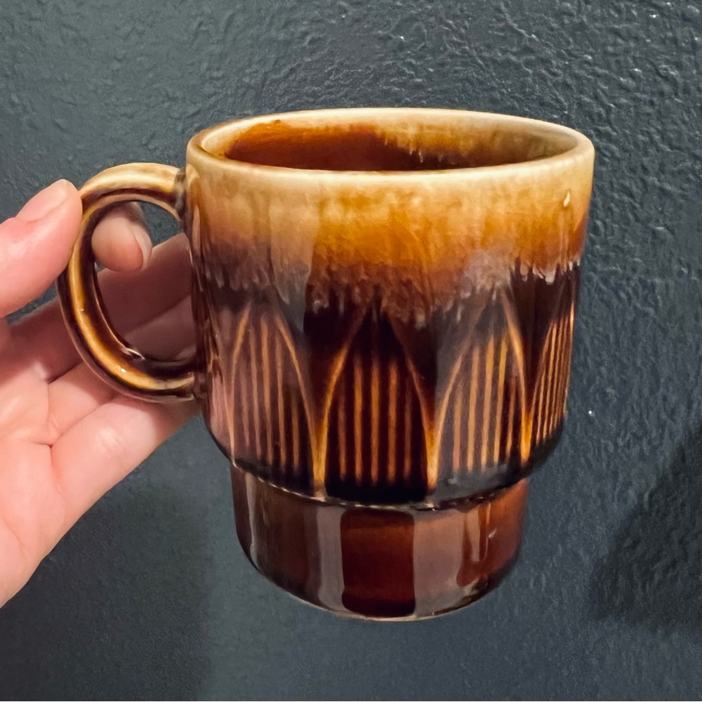 Vintage Brown Stackable Mug, Midcentury Modern